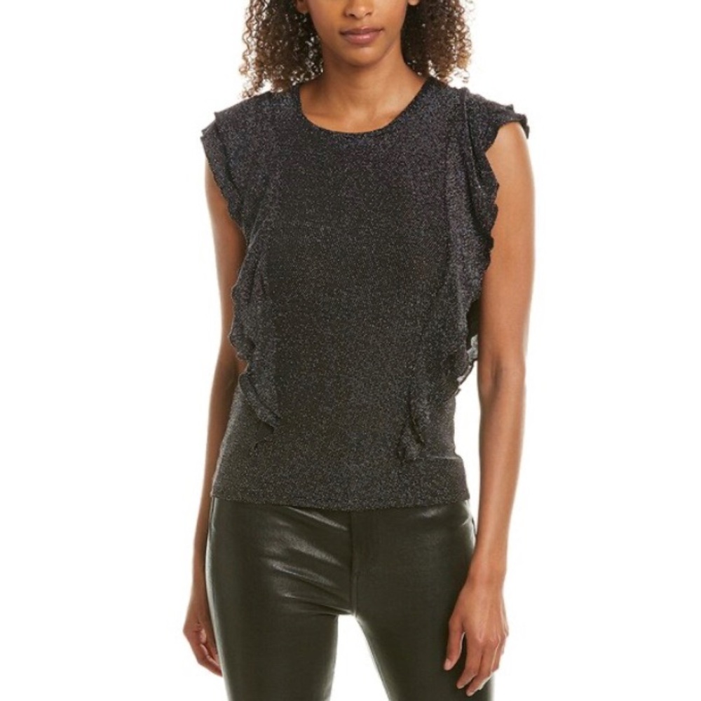 BB Dakota | Black Sparkle Ruffle Top